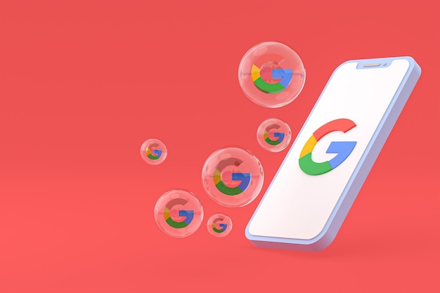 Ikona Google na ekranie smartfona lub renderowania 3d telefonu komórkowego