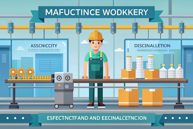 Zdjęcie ilustracja postaci pracownika linii montażowej wektorowej