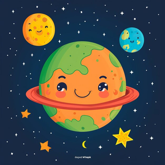 Zdjęcie ilustracje wektorowe z kreskówek o uroczych planetach