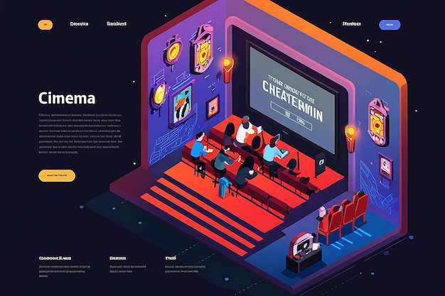 Zdjęcie isometric cinema concept strona internetowa szablon strony internetowej banner usługa filmowa online