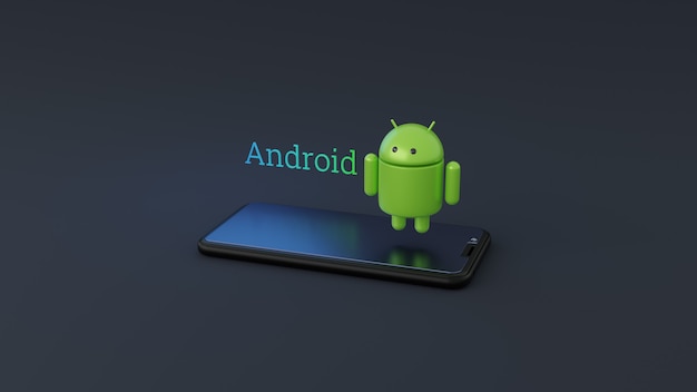 Zdjęcie logo systemu operacyjnego android ze smartfonem 3d