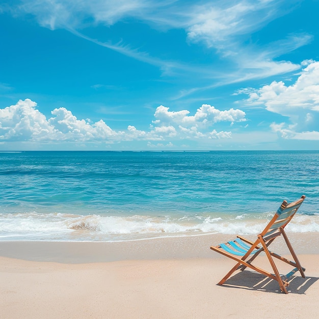 Piękna tropikalna plaża i morze z krzesłem na niebieskim niebie