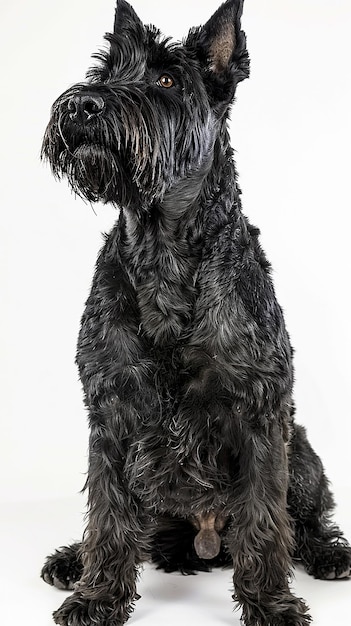 Pies Bouvier des Flandres na białym tle