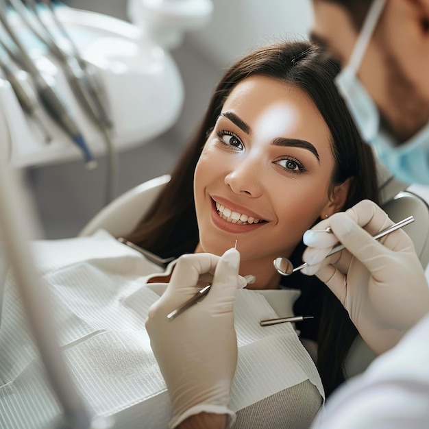 Radośna kobieta w wygodnej opiece dentystycznej