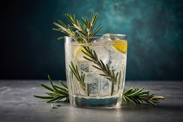 Zdjęcie rosemary gin fizz z gałązką rozmarynu