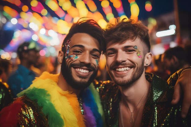 Szczęśliwa para świętuje na LGBTQ Gay Pride Parade w Sao Paulo Pride Day i Month w Brazylii