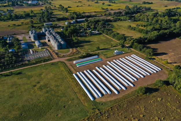 Worek silosowy wypełniony ziarnami soi La Pampa Prowincja Patagonia Argentyna