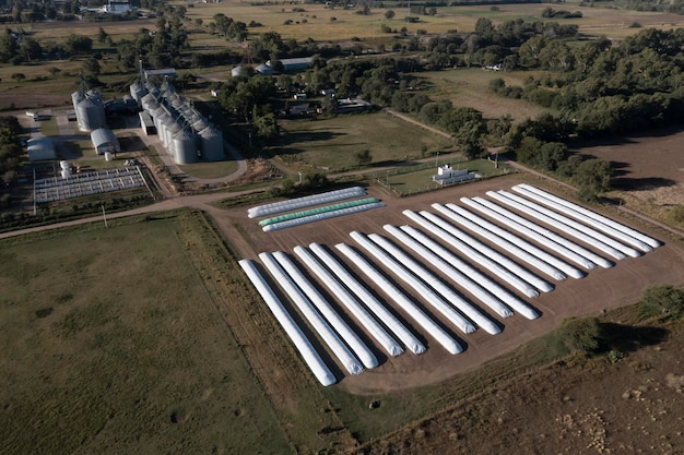 Worek silosowy wypełniony ziarnami soi La Pampa Prowincja Patagonia Argentyna