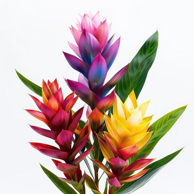 Żywe tropikalne kwiaty bromelii w bukietie