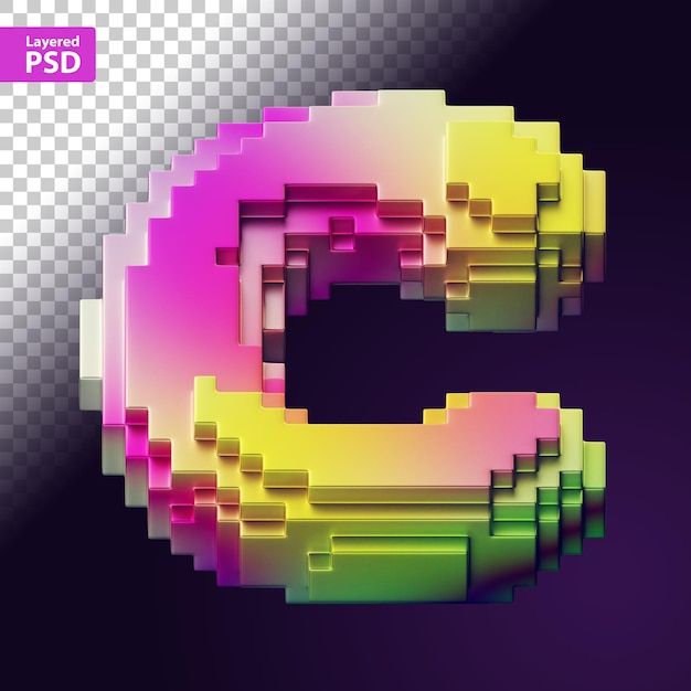 Gratis PSD 3d-letter gemaakt van kleurrijke pixels