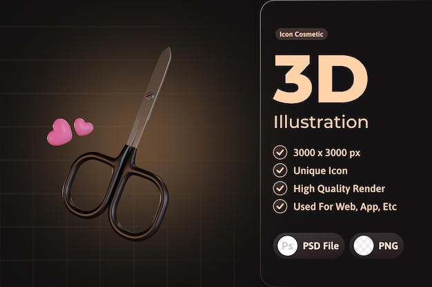 Gratis PSD 3d-pictogram cosmetische luxe, schaar