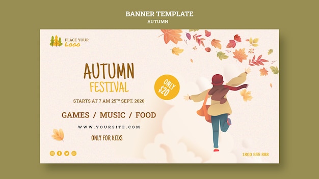 PSD gratuito bambino in esecuzione modello di banner festival d'autunno