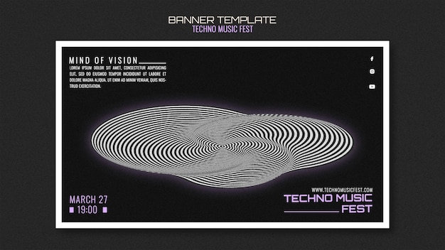 PSD gratuito banner di festival di musica techno