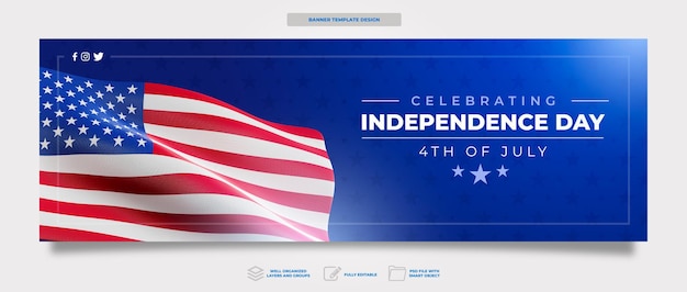 Banner festa dell'indipendenza americana in 3d rendering modello di celebrazione