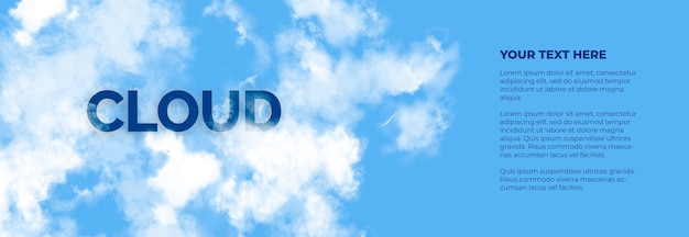 Gratis PSD banner met wolken en tekst op blauwe achtergrond