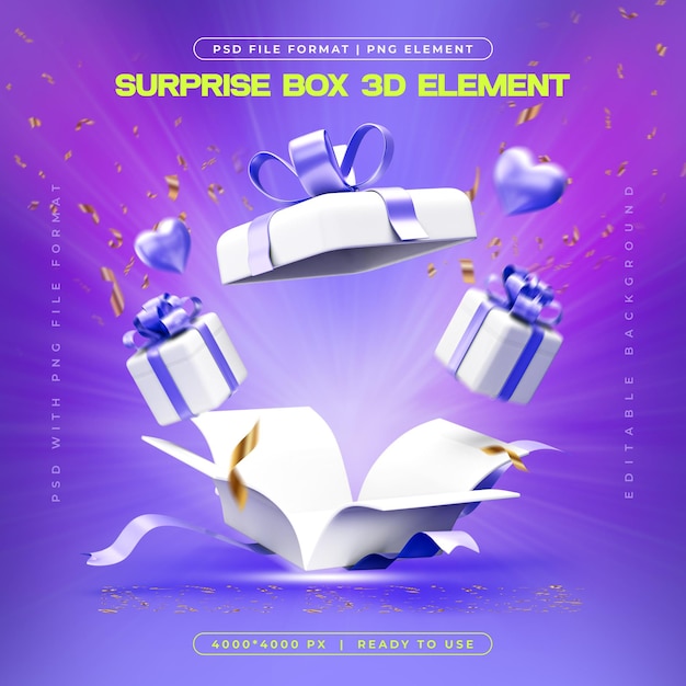 Gratis PSD birthday blast surprise gift box 3d elementen sociale media geïsoleerd