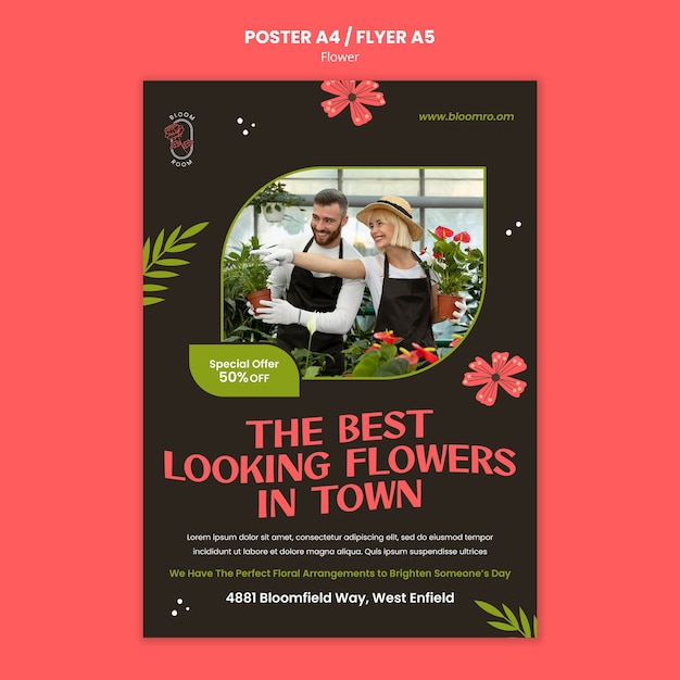 Gratis PSD bloemen poster of flyer sjabloonontwerp