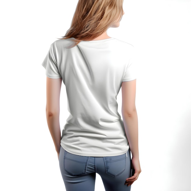 Gratis PSD blonde vrouw in een wit t-shirt op een witte achtergrond