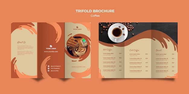 PSD gratuito brochure a tre ante concetto di caffè mock-up