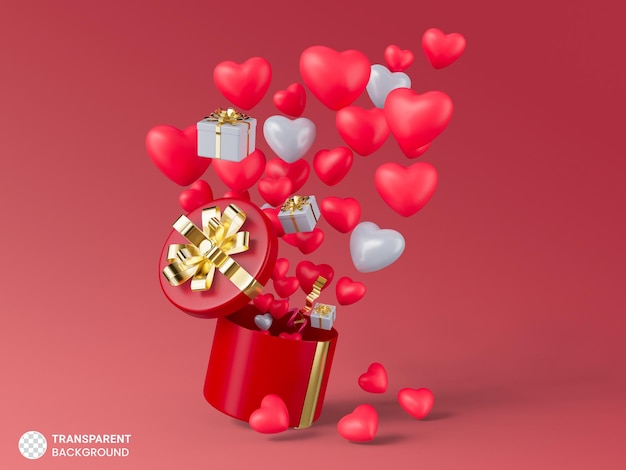 PSD gratuito buon san valentino banner con confezione regalo cuori 3d e romantiche decorazioni di san valentino