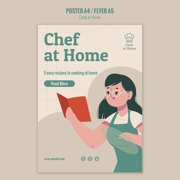 PSD gratuito chef a casa in stile poster