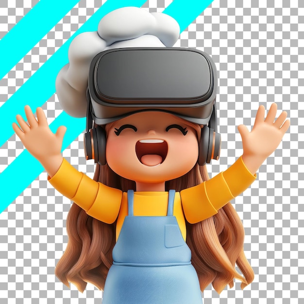 PSD gratuito chef di cartoni animati 3d con cuffie vr e cuffie con sfondo trasparente