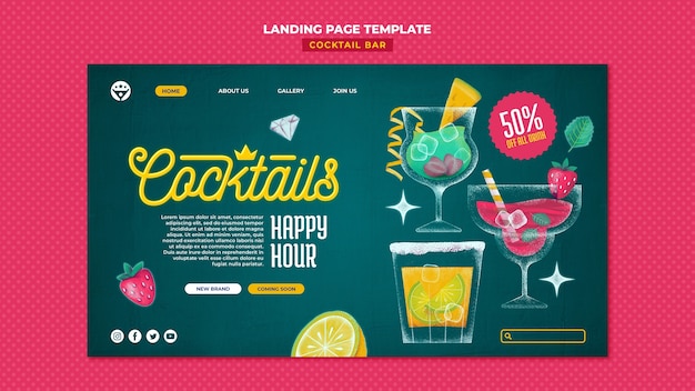 PSD gratuito cocktail bar con pagina di destinazione di deliziosi drink