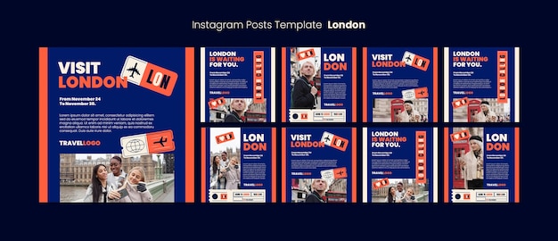 PSD gratuito collezione di post di instagram di viaggio a londra