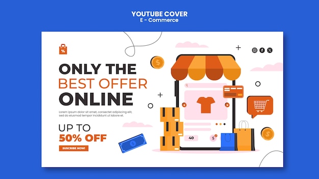 PSD gratuito copertina di youtube del concetto di e-commerce.