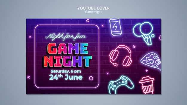 PSD gratuito copertina di youtube di intrattenimento di game night