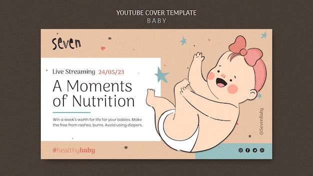 PSD gratuito copertina di youtube per l'assistenza sanitaria per bambini disegnata a mano