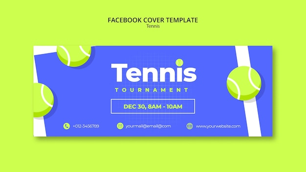 PSD gratuito copertina facebook del gioco di tennis dal design piatto