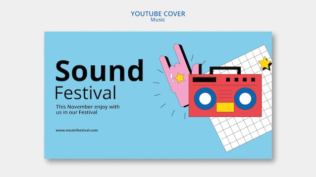 PSD gratuito copertina youtube del festival musicale dal design piatto