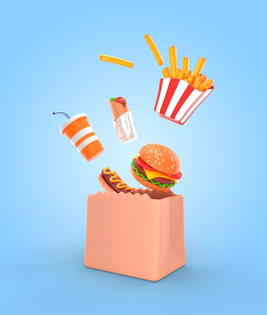 PSD gratuito delizioso modello di rendering di fast food