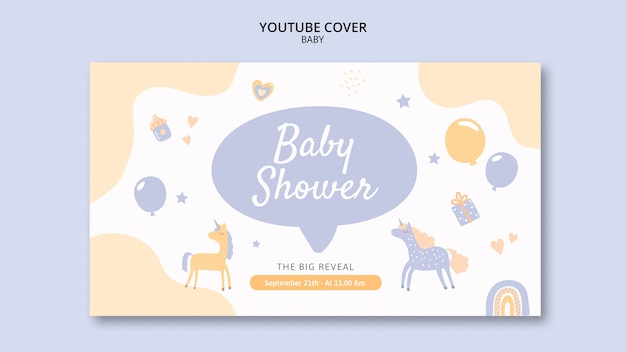 PSD gratuito design del modello di copertina di youtube per baby shower