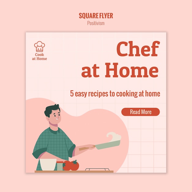 PSD gratuito design volantino quadrato chef a casa