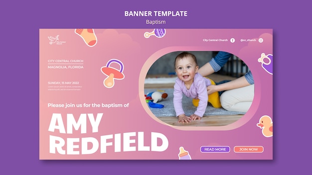 PSD gratuito disegno del modello di banner di battesimo