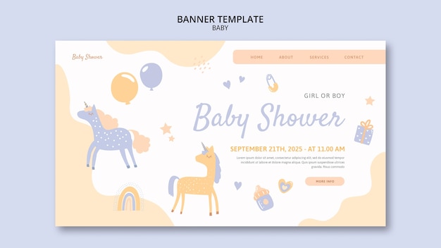 PSD gratuito disegno del modello di banner per baby shower