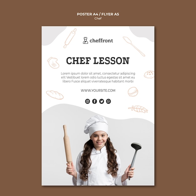 PSD gratuito disegno del poster di lezione di chef