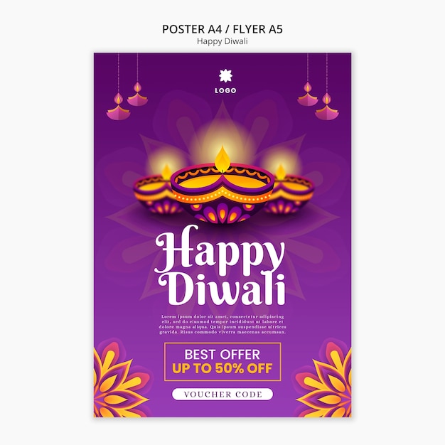 Diwali verticale postersjabloon met mandala-ontwerp