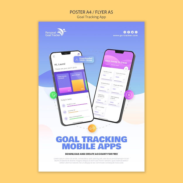 Gratis PSD doel tracking app poster sjabloon