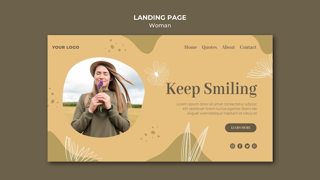 PSD gratuito donna all'aperto stile landing page