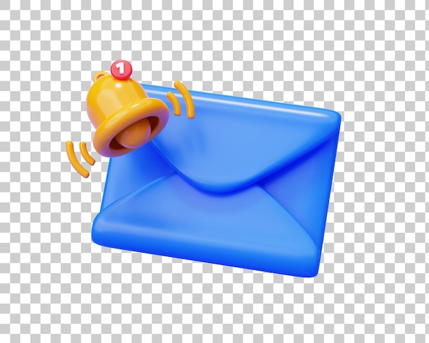 PSD gratuito e-mail blu con l'icona di notifica del campanello 3d illustrazione dello sfondo