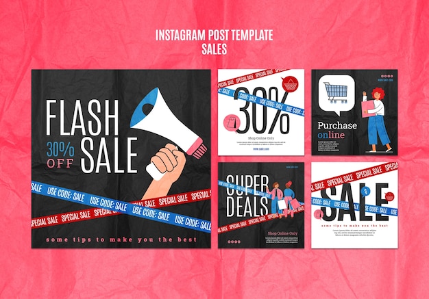 PSD gratuito flat design vendite sconto instagram post