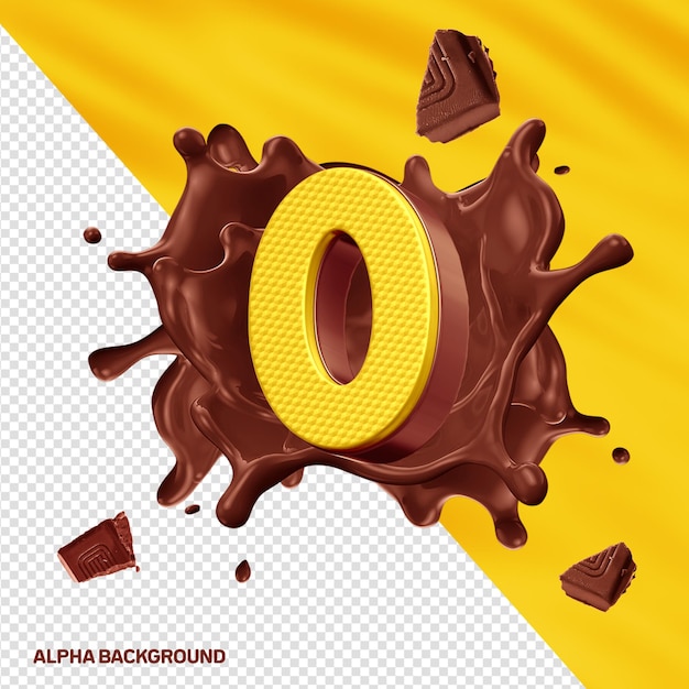 PSD gratuito fontore alfabeto 3d numero 0 giallo con cioccolato