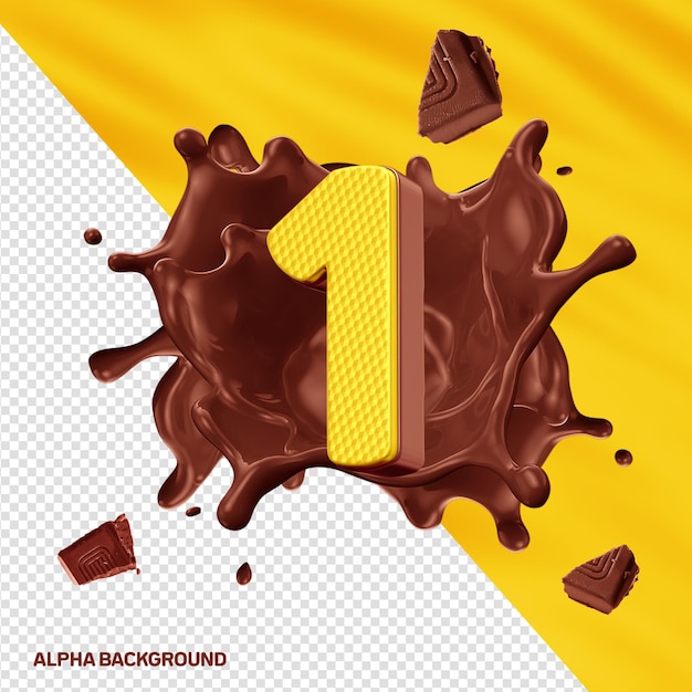 PSD gratuito fontore alfabeto 3d numero 1 giallo con cioccolato