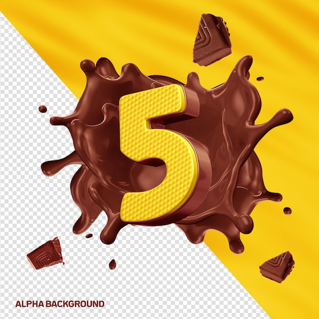 PSD gratuito fontore alfabeto 3d numero 5 giallo con cioccolato