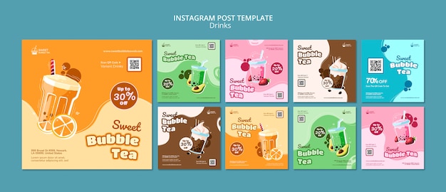 Gratis PSD heerlijke bubble tea instagram posts-sjabloon