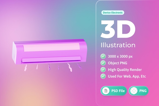 PSD gratuito illustrazione 3d del dispositivo elettronico del condizionatore d'aria