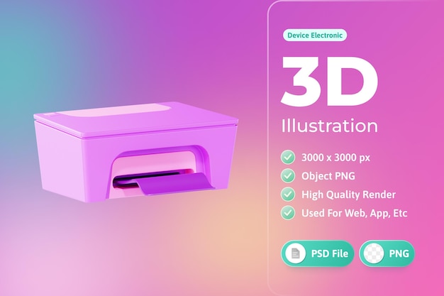 PSD gratuito illustrazione 3d del dispositivo elettronico della stampante